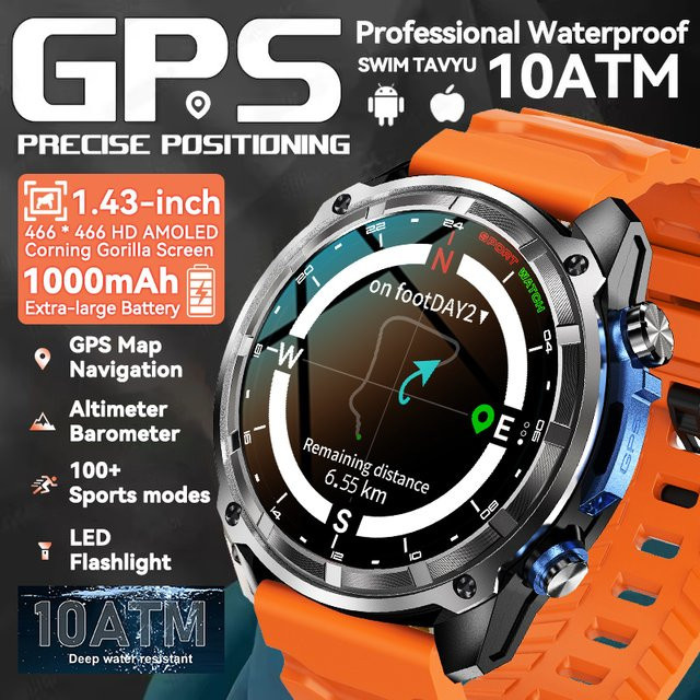 GUHUAVMI GPS-Smartwatch mit 1,43 Zoll HD AMOLED Corning Gorilla-Bildschirm, Bluetooth-Anruffunktion und 10ATM Wasserdichtigkeit für Herren - Bild 1