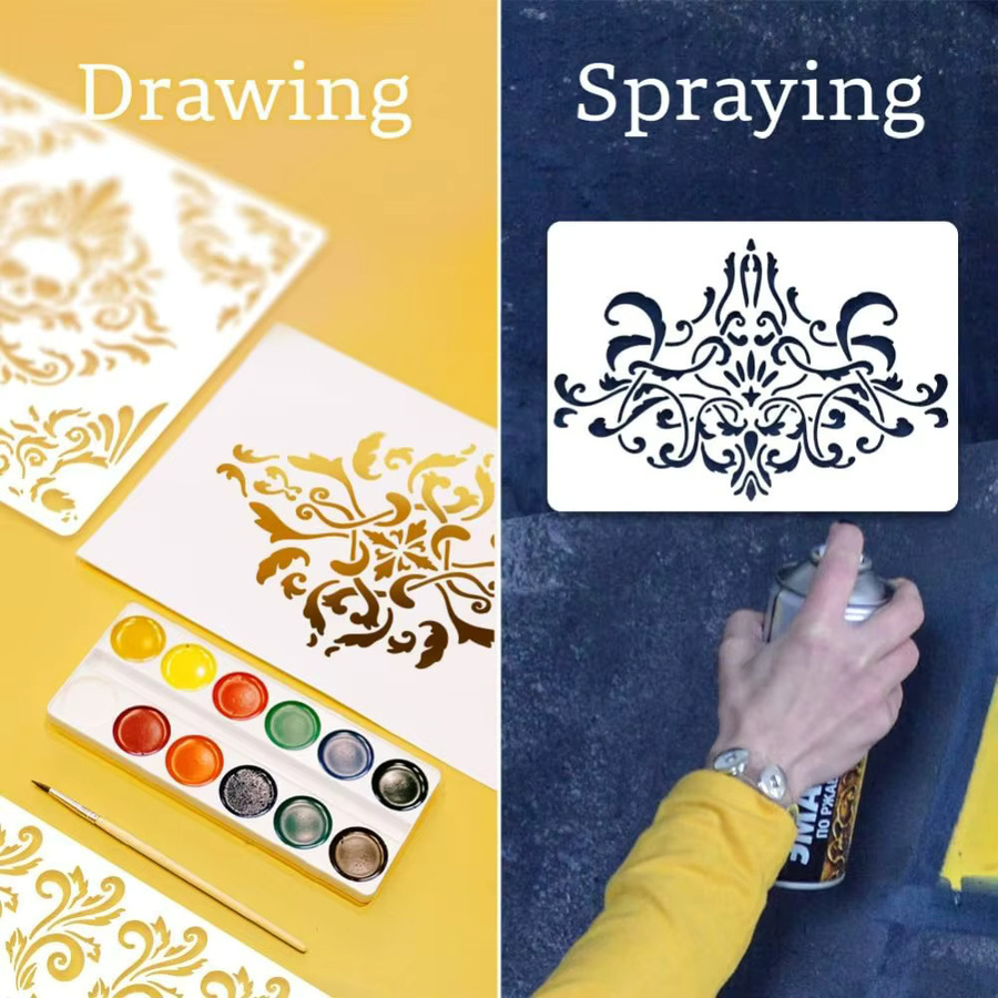 9 Stück Totenkopf-Pflanzen-Malschablonen aus Kunststoff in 3 Größen für DIY-Kunst und Handwerk mit Blumenranken-Motiven - Bild 2