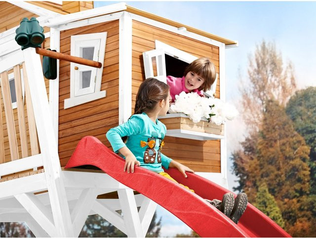 Axi Spielhaus Braun-weiß mit Roter Rutsche - Bild 1