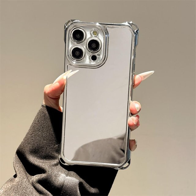 ianliyao Crossbody Handyhülle mit Spiegel und Tragekette für iPhone 17 16 15 14 13 12 11 Pro Max Plus, Stoßfeste Hartschale, Silber - Bild 1