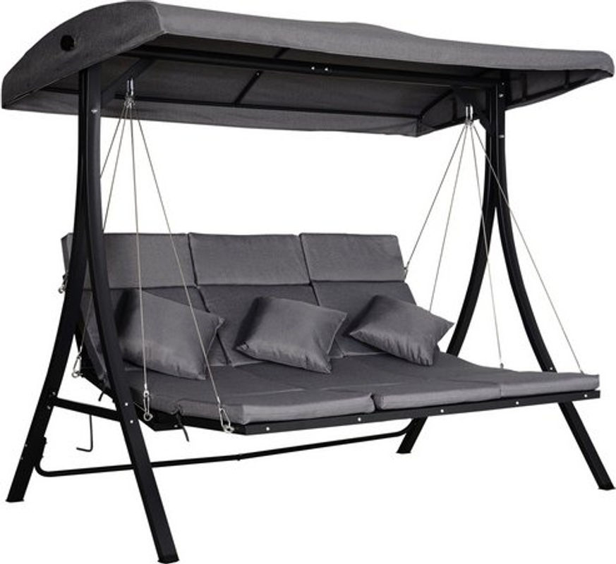 Outsunny Hollywoodschaukel aus Metall in Grau mit Sonnendach und Kissen, B/H/T: 200 x 168 x 115 cm - Bild 6