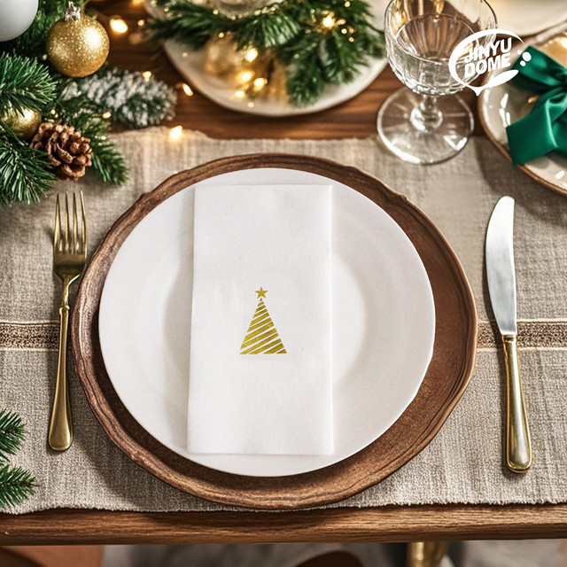 JINYU DOME Weihnachtsbaum-Dinner-Servietten aus Papier mit Goldfolie in Weiß und Gold, 43 x 43 cm - Bild 1
