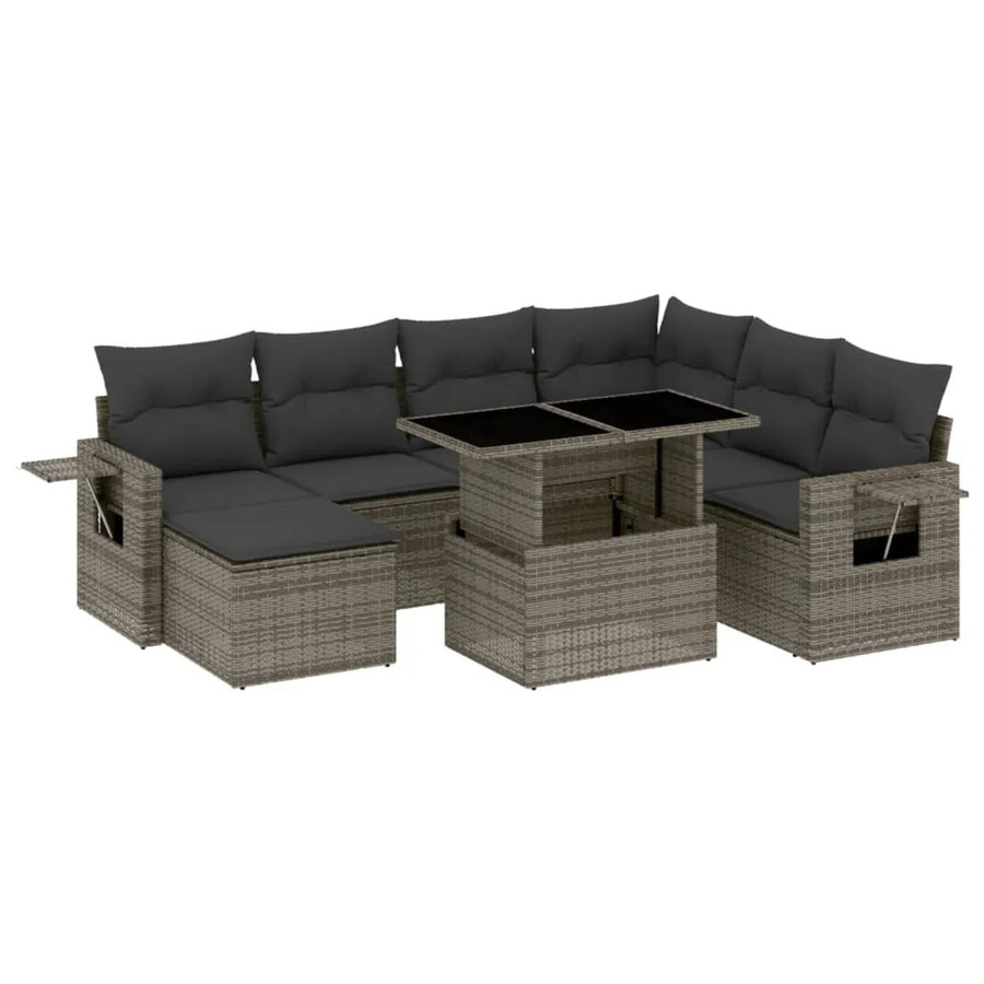 vidaXL 8-tlg Garten-Sofagarnitur aus Poly-Rattan in Dunkelgrau mit Kissen und L-Form - Bild 2