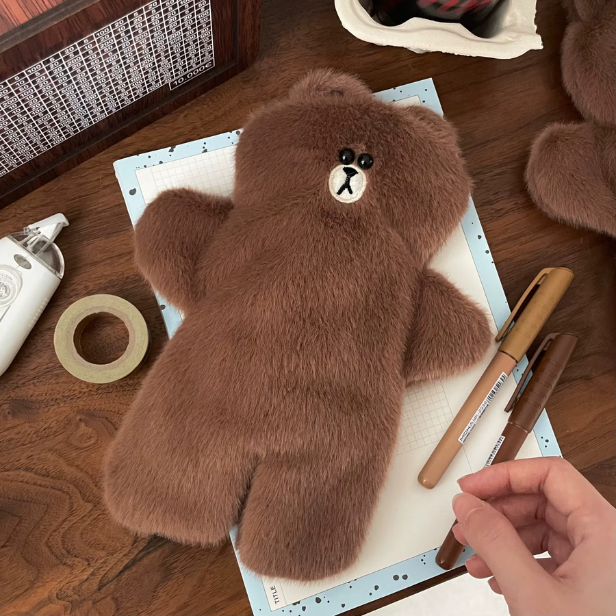 Federmäppchen mit Braunbär-Motiv für Grundschüler und die Mittelstufe, Textil-Schreibwarentasche in Braun mit Reißverschluss - Bild 5