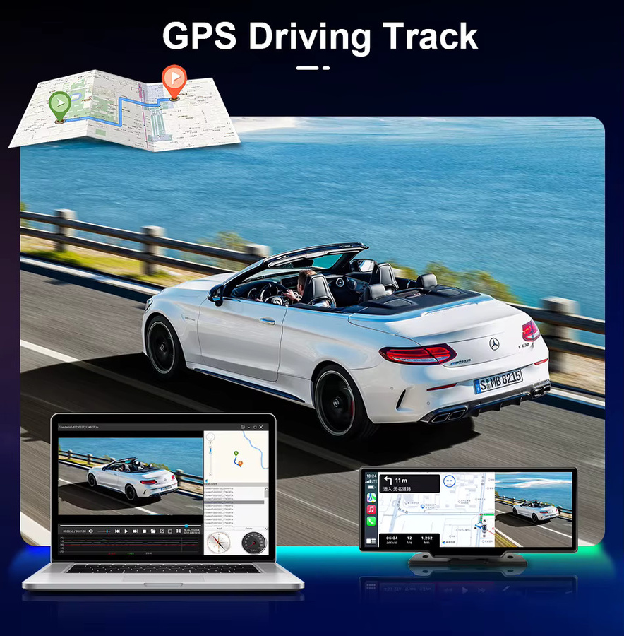 Srnubi 10,26 Zoll Dash Cam mit 4K DVR, CarPlay und Android Auto, Dual Len Recorder mit GPS, Wi-Fi und Bluetooth, Schwarz - Bild 5