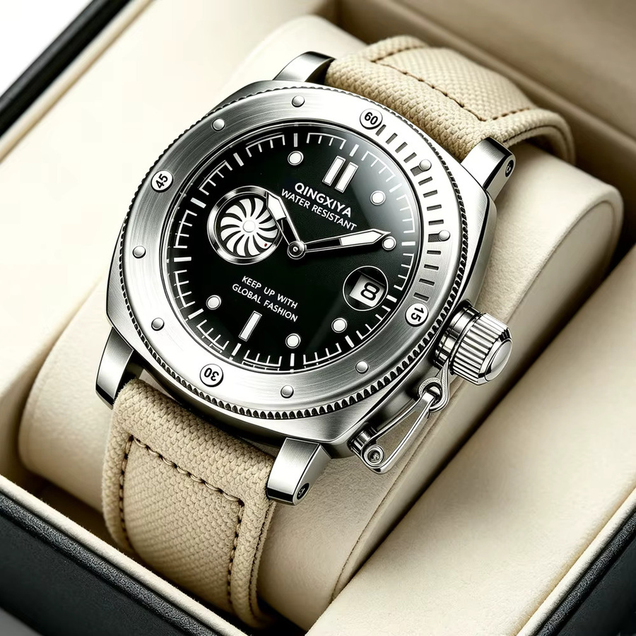 QINGXIYA Armbanduhr, Quarz, Textil/NATO, Schwarz, Herren - Bild 3