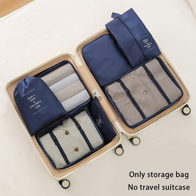 7-teiliges Reiseaufbewahrungsbeutel-Set von Yiran Bag in Blau zur organisierten Aufbewahrung von Kleidung, Hosen und Socken - Bild 1
