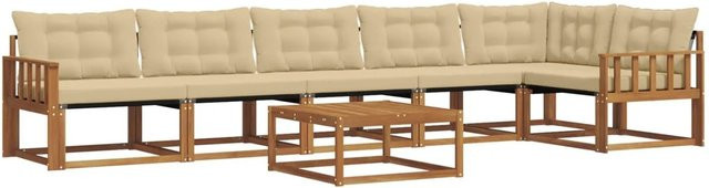 vidaXL Outdoor-Sofagarnitur 7-teilig aus Akazienholz mit Textilene und Kissen in Natur-Beige - Bild 1