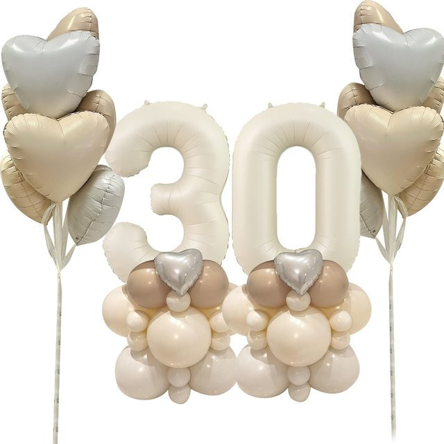 24er Set Vintage Ballonturm in Beige mit 32 Zoll Folien-Zahlenballons für deine Happy Birthday Party Dekoration von DIY House - Bild 1