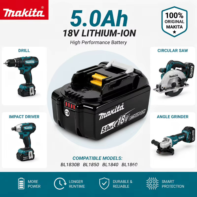 Makita 18V 5.0Ah Lithium-Ionen Akku BL1850B in Schwarz für Akku-Bohrschrauber, Winkelschleifer und Kreissägen - Bild 6