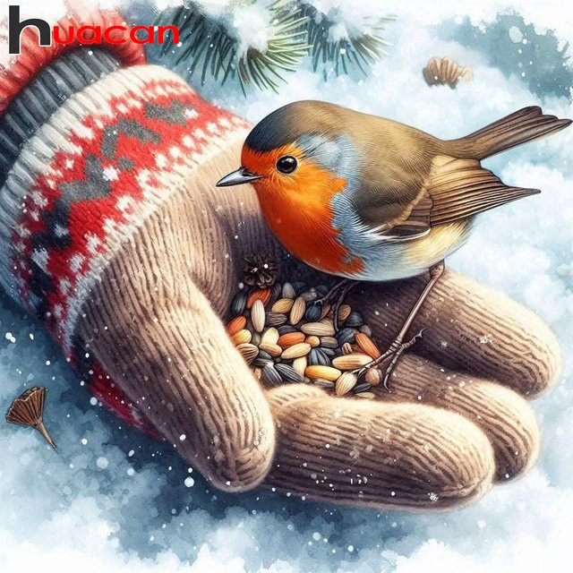 Huacan Diamantgemälde Vogel in Winterlandschaft als Diamantmosaik Set in Multicolour, B/H: 20 x 20 cm - Bild 1
