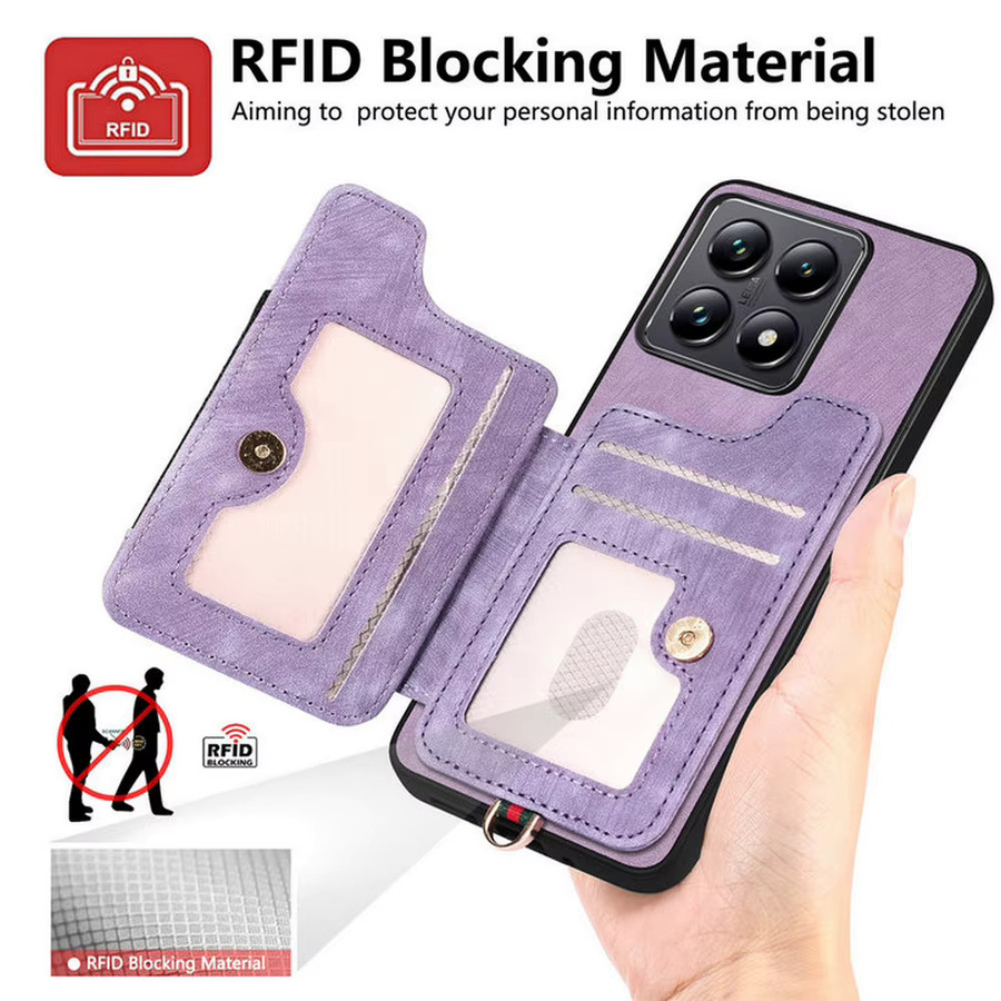 Luxus Leder-Wallet-Hülle für Xiaomi 15T Pro 5G und 17 Ultra mit RFID-Schutz und Magnet-Rückseite in Braun - Bild 4
