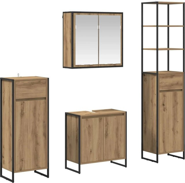 vidaXL Badezimmermöbel-Set in Artisan-Eiche mit Waschbeckenunterschrank, Badschrank und Spiegelschrank, Braun - Bild 1