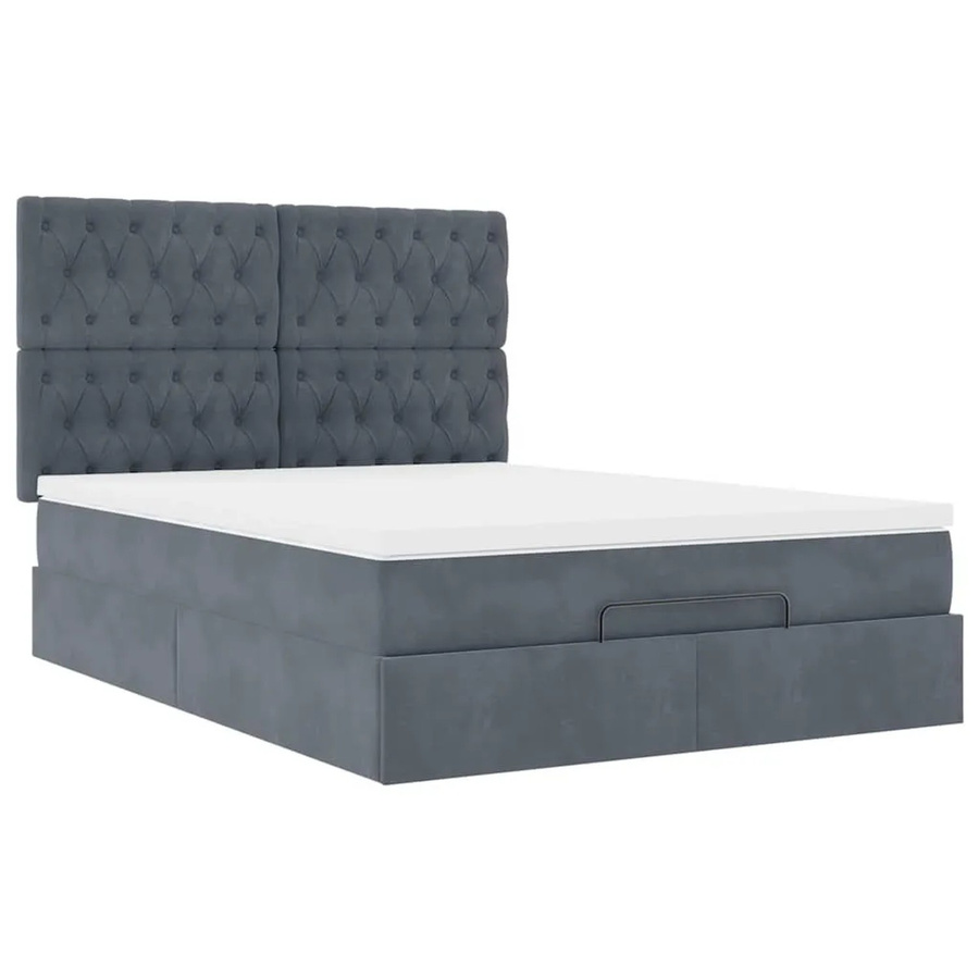 vidaXL Ottoman-Bett mit Matratze aus Samt in Dunkelgrau mit LED-Beleuchtung und USB-Ladeport, B/T: 140 x 190 cm - Bild 2