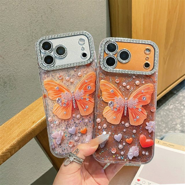 Glitzernde Schmetterlings-Handyhülle mit Diamant-Pailletten für Apple iPhone 17 16 15 14 13 Pro Max, stoßfeste Schutzhülle mit glitzernder Linse - Bild 1