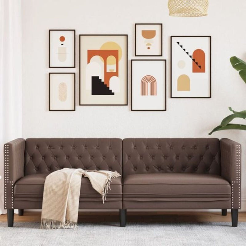 vidaxl Chesterfield-Sofa 3-Sitzer in Braun aus Kunstleder mit klassischem Design (Breite: 194 cm, Höhe: 74,5 cm, Tiefe: 70,5 cm) - Bild 1