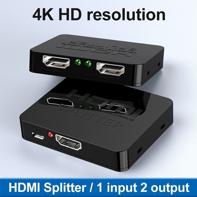 4K HDMI Splitter Dual Monitor Extender mit 1 Eingang und 2 Ausgängen, Full HD 1080P und 3D-Unterstützung, Schwarz, USB-betrieben mit Cat 5 Anschluss - Bild 1