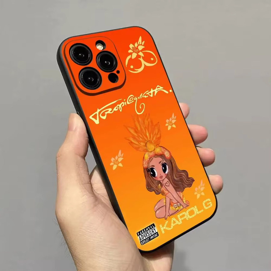 K-karol G Tropicoqueta Handyhülle aus weichem Silikon für iPhone 11 bis iPhone 17 Pro Max Plus Mini XS in Orange - Bild 2