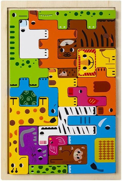Bai Fen Bai dolls and toys Montessori Tierfiguren Transport Holzpuzzle, Gelb, ab 3 Jahre - Bild 1