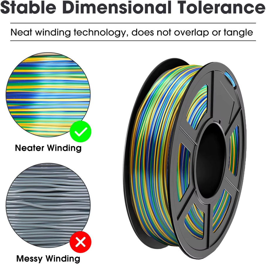 DINGSUN Seiden-PLA-Filament 1,75mm für FDM 3D-Drucker, Farbverlauf Multicolor, Schwarz Silber - Bild 2