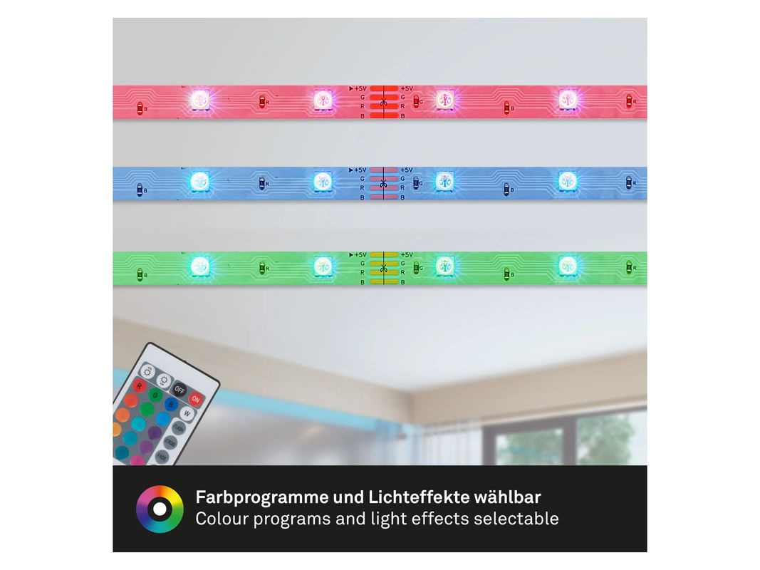Brilo RGB LED-Strip Set mit Fernbedienung, selbstklebend und kürzbar, Multicolor, 2 x 15 m - Bild 3