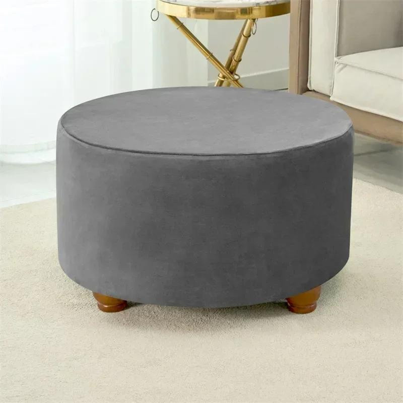 Yiran Furniture Elastischer Ottomanenbezug aus Samt für runde Hocker, Größe M - Bild 3