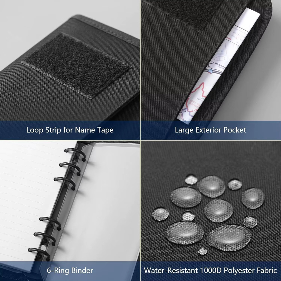 Kosibate Taktisches Notizbuch Padfolio mit 6 Ringen, A6 Hardcover Ringbuch mit Reißverschluss und 45 linierten Seiten, Beige und Schwarz - Bild 6