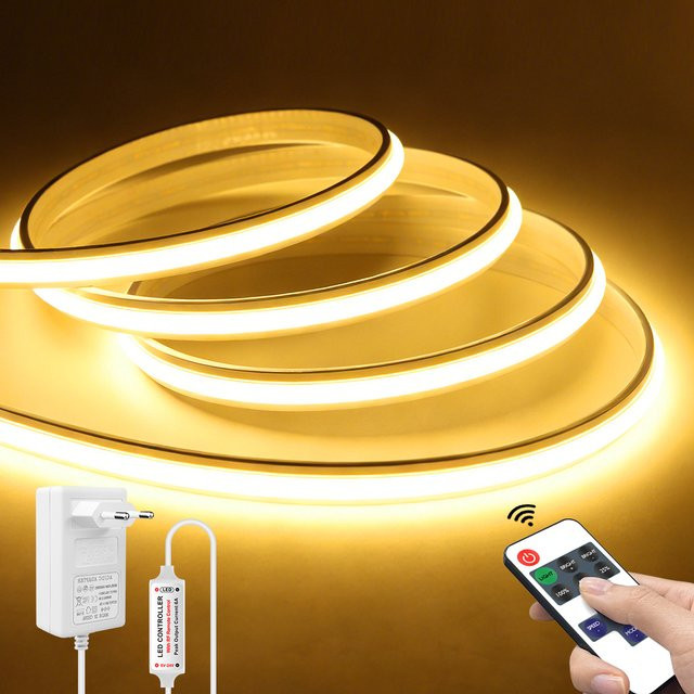 Gyarfas Dimmbare 24V COB LED-Streifenleuchte in Weiß mit Fernbedienung, Wasserdichtes Neon Silikongel-Band für Küche und Möbel-Hintergrundbeleuchtung - Bild 1