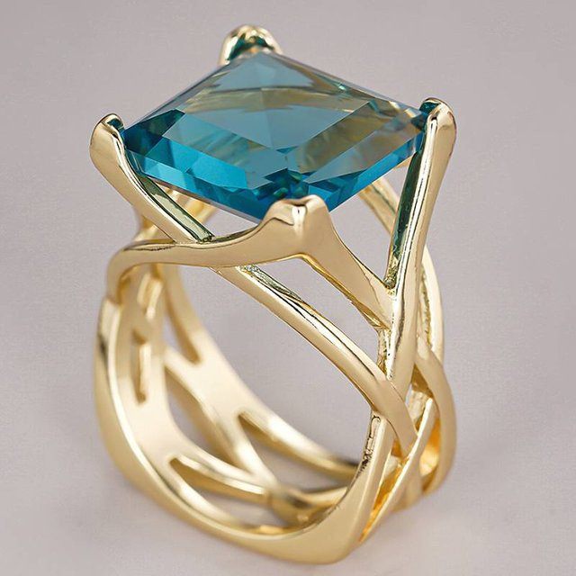Huitan Ring, hohles Kreuz-Design, goldfarben, Zirkonia, Damen - Bild 1