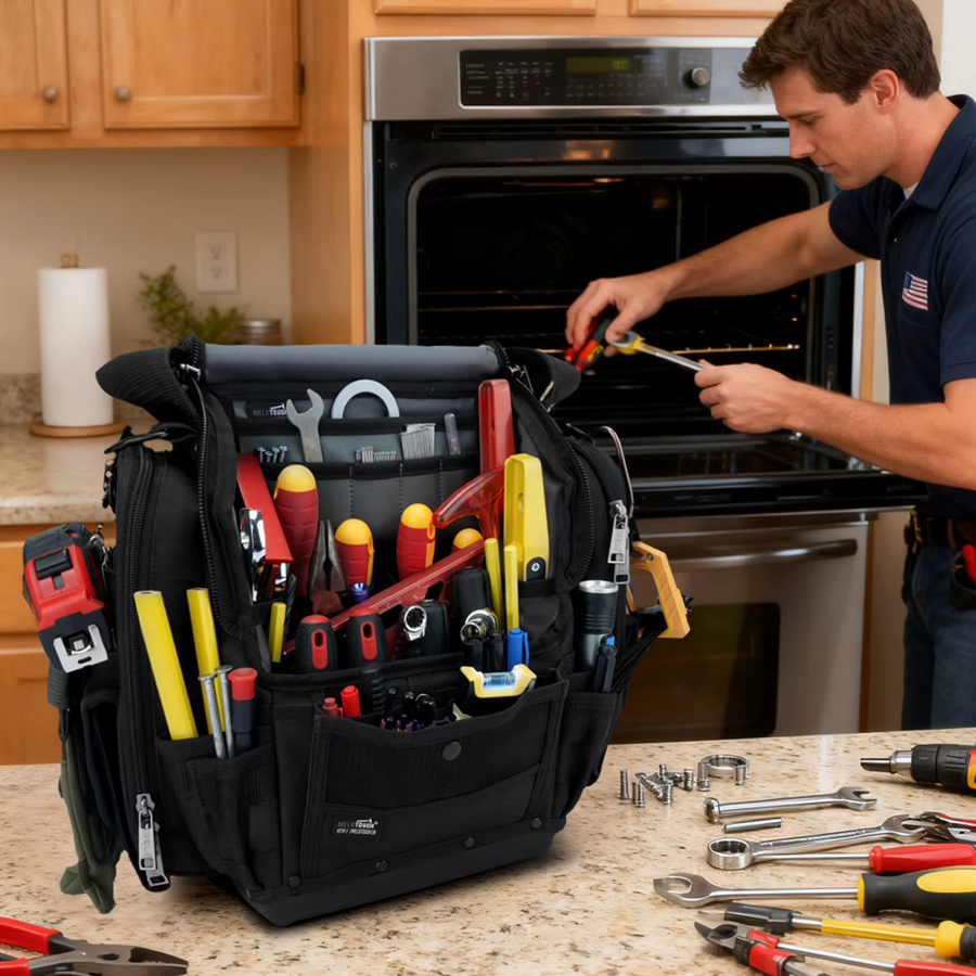 Pro Pac Elektriker-Werkzeugtasche mit 55 Taschen und robustem Hartboden in Schwarz - Bild 6