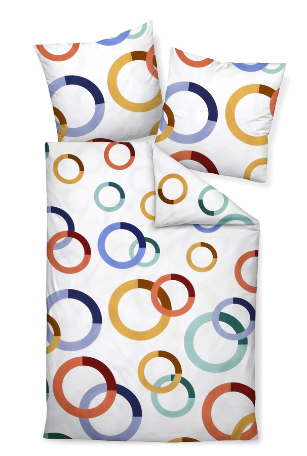 Janine Modern Art Mako-Satin Bettwäsche mit Kreisen und Ringen in Multicolour, B/H: 155 x 220 cm und 80 x 80 cm - Bild 1
