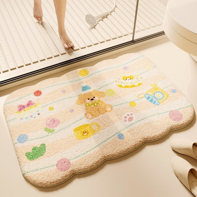 VIKAMA Badezimmermatte mit Cartoon-Welpen und Kuchen-Muster, wasserabsorbierend und rutschfest, Mehrfarbig, B/T: 60 x 40 cm - Bild 1
