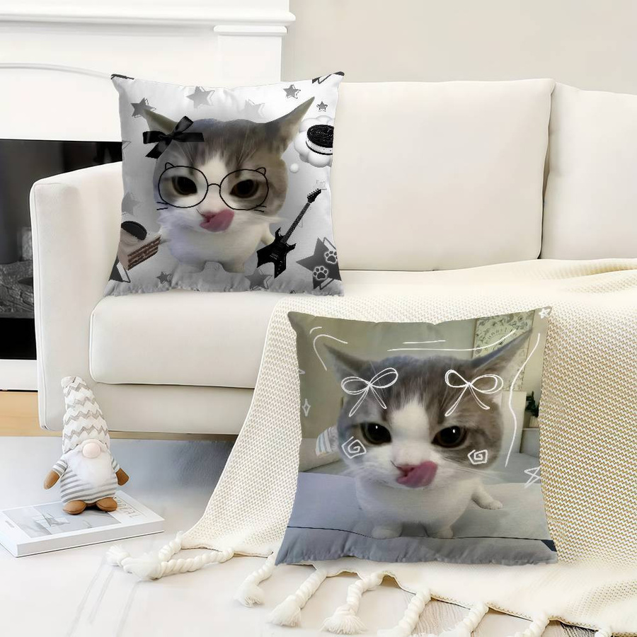 Lustiger Katzen Meme Kissenbezug aus Peach Skin für Sofa und Wohnzimmer, B/T/H: 18 x 18 x 18 cm - Bild 1