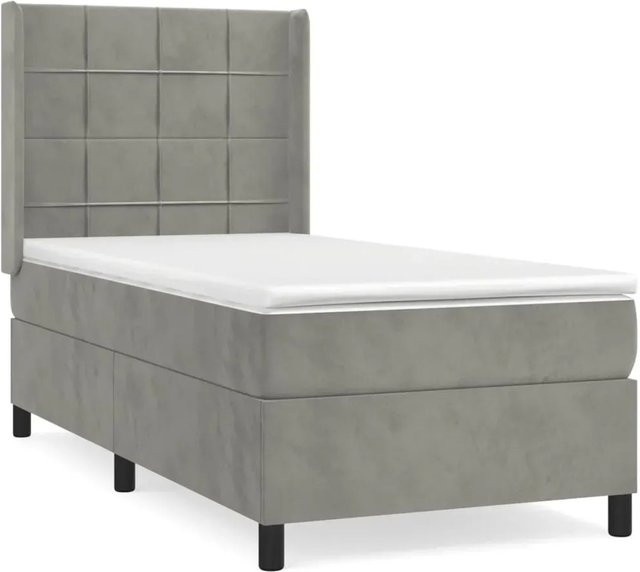 vidaXL Boxspringbett mit Matratze Hellgrau Samt B/T/H: 80 x 200 cm - Bild 1