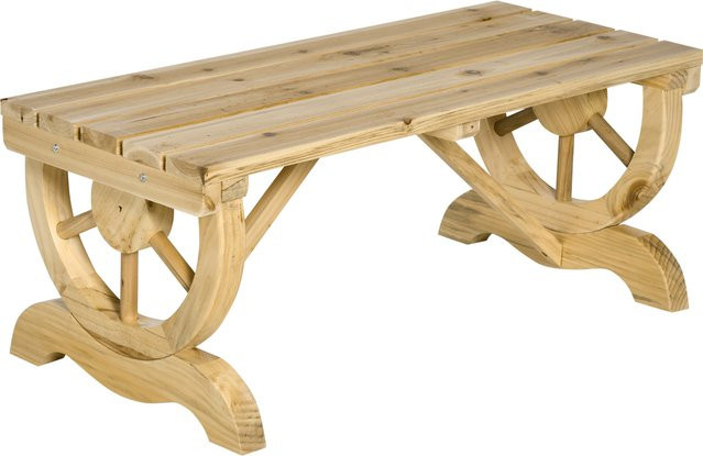 Outsunny Gartenbank aus Fichtenholz in Natur Braun, wetterfeste rustikale Sitzbank für Garten und Terrasse, B/T/H: 98 x 50 x 39,5 cm - Bild 1