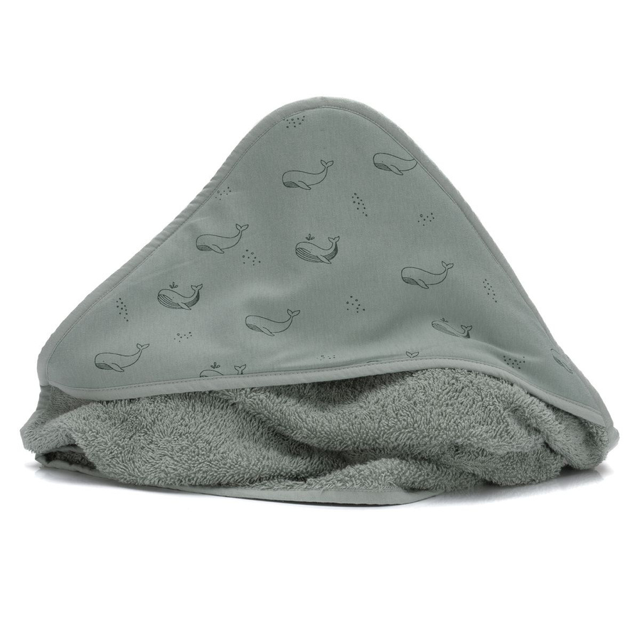 Fillikid Kapuzenbadetuch Wal in Grün und Grau aus Baumwolle für Babys, B/B: 75 x 75 cm - Bild 1