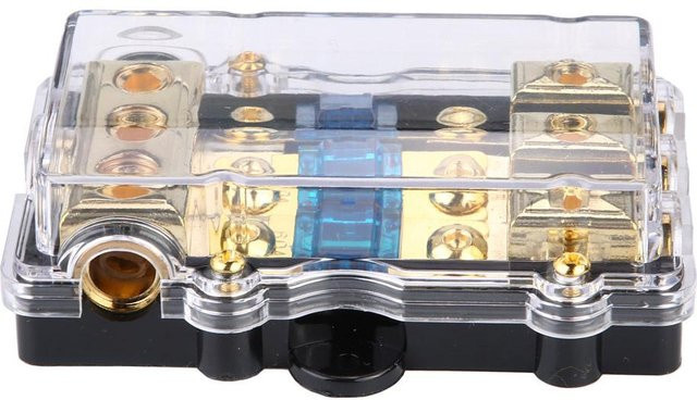 Fishine Flachsicherungshalter Box Block für Auto Stereo Audio 24V 60A mit 1 Eingang und 3 Ausgängen in Grau/Transparent - Bild 1