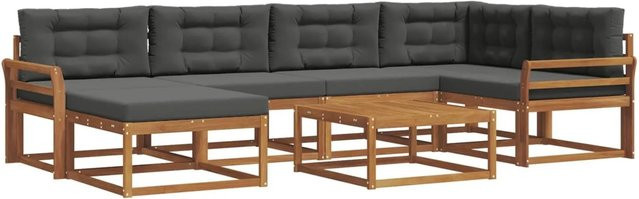 vidaXL Outdoor-Sofagarnitur 7-teilig aus Akazienholz mit Kissen in Anthrazit und Natur - Bild 1