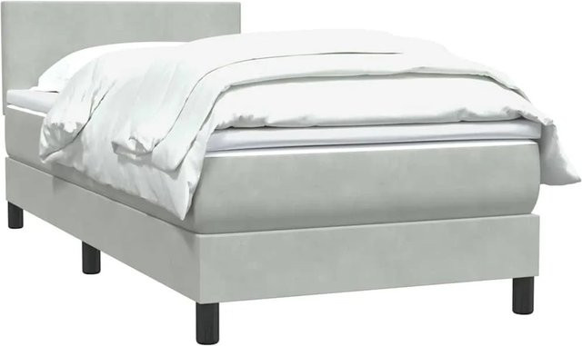 vidaXL Boxspringbett mit Matratze in Hellgrau aus Samt, Hybridbett mit Taschenfederkern, Breite: 80 cm, Länge: 220 cm - Bild 1