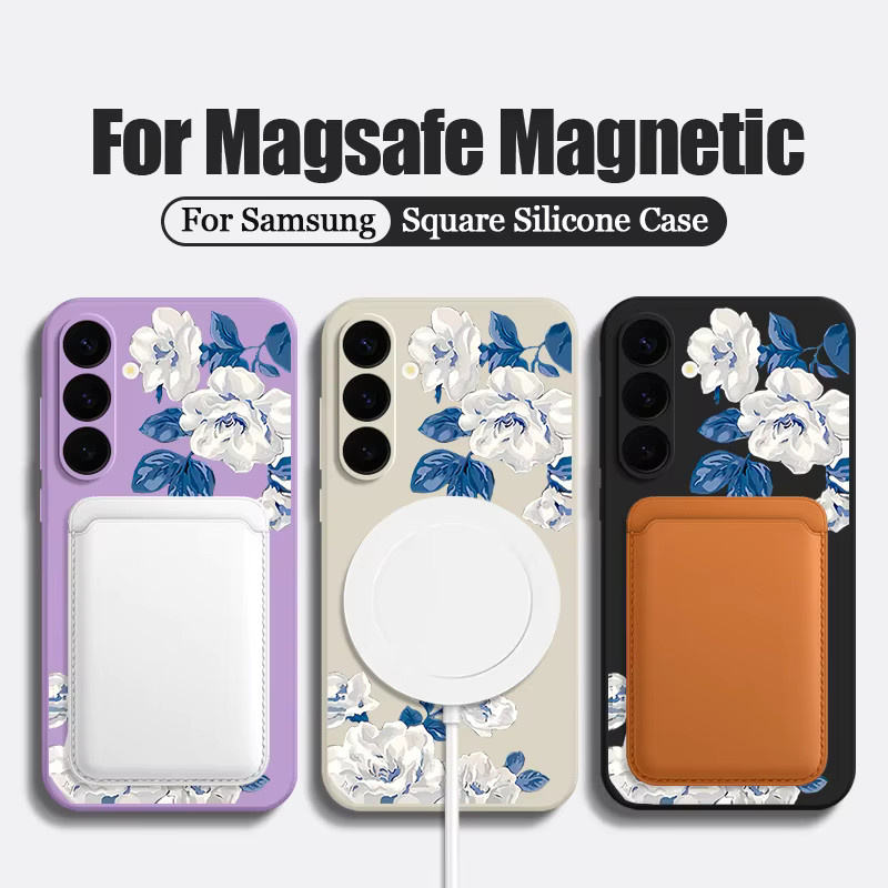 MOESOE Magnetische Handyhülle mit weißem Blumenmuster für Samsung Galaxy S25 FE, S26, S24, S23, S22 Ultra Plus, kompatibel mit MagSafe Wireless Charging, Farbe: Weiß - Bild 2
