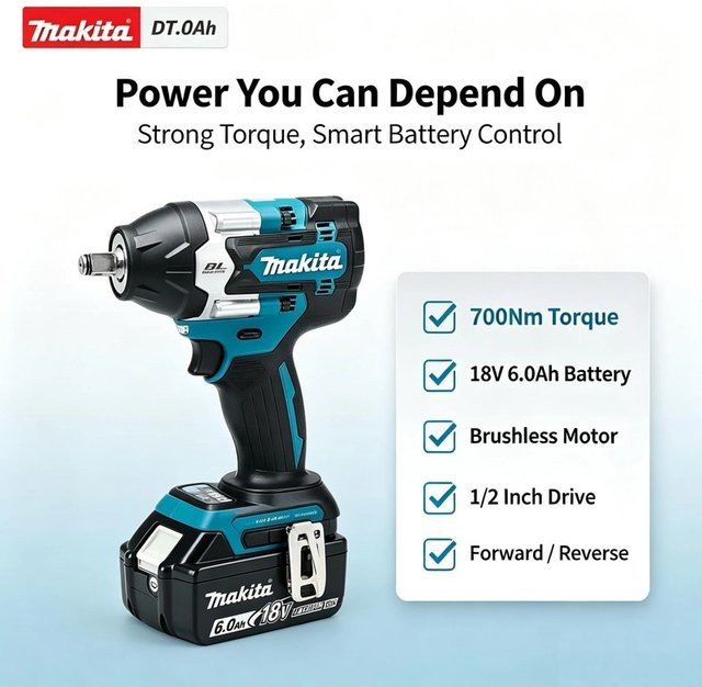 Makita DTW700 Bürstenloser 18V Schlagschrauber mit 1000Nm Drehmoment und 6Ah Akku - Bild 1
