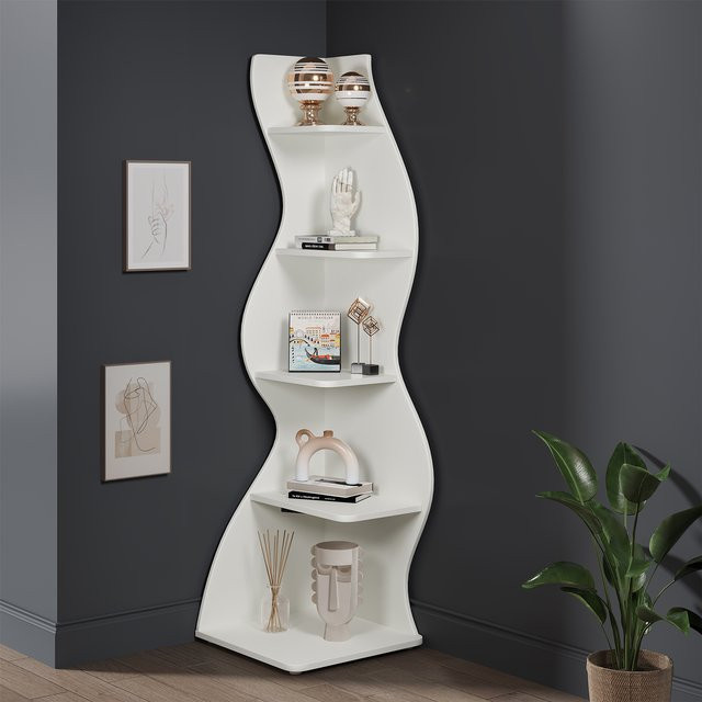 Tribesigns 5-stufiges Eckregal modern Wand-Eck-Bücherregal aus MDF in Schwarz oder Weiß matt - Bild 1