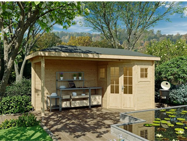 Fjordholz Gartenhaus Evelyn 1C als 5-Eck Log Cabin in Braun mit Fenster und Tür - Bild 1