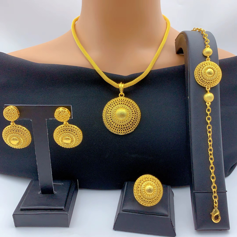 Schmuckset Halskette, Ohrringe, 24k vergoldet, Damen - Bild 3
