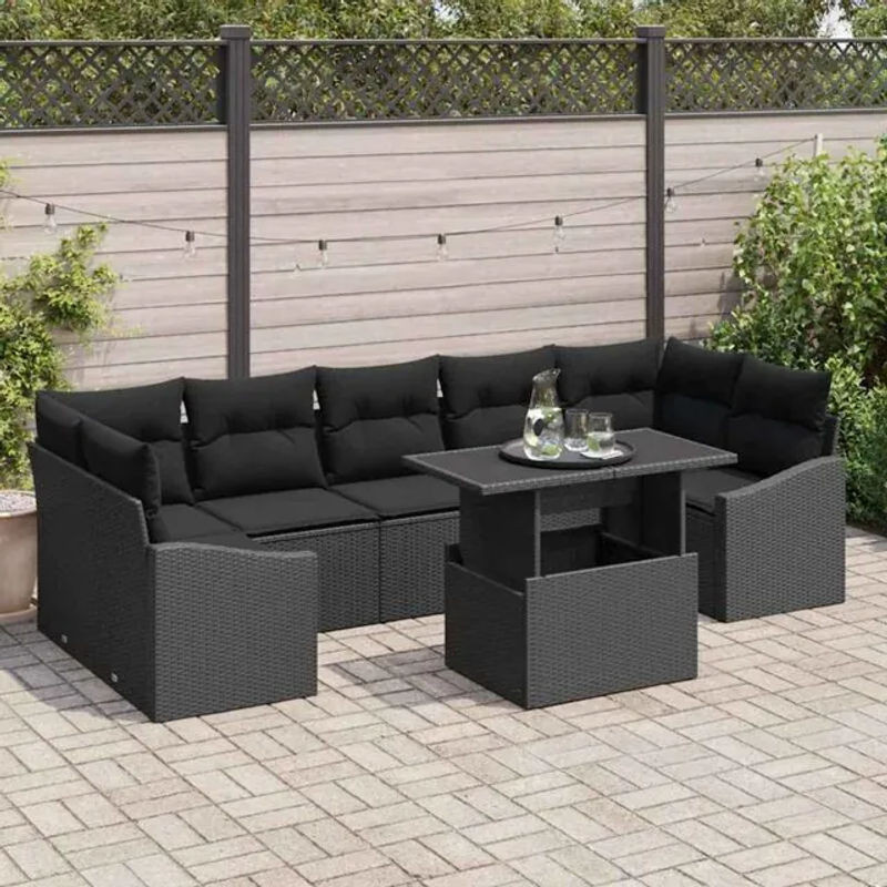 vidaxl Garten-Sofa-Set aus 8 Teilen in Schwarz aus Polyrattan und Polyester für moderne Loungemöbel - Bild 1