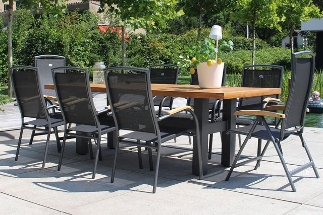 Hartman Garten-Essgruppe Yasmani/Raffaelo in Anthrazit aus Aluminium und Teakholz mit Tisch (Breite: 240 cm, Tiefe: 100 cm, Höhe: 77 cm), 6 Stapelstühlen und 2 Klappstühlen - Bild 1