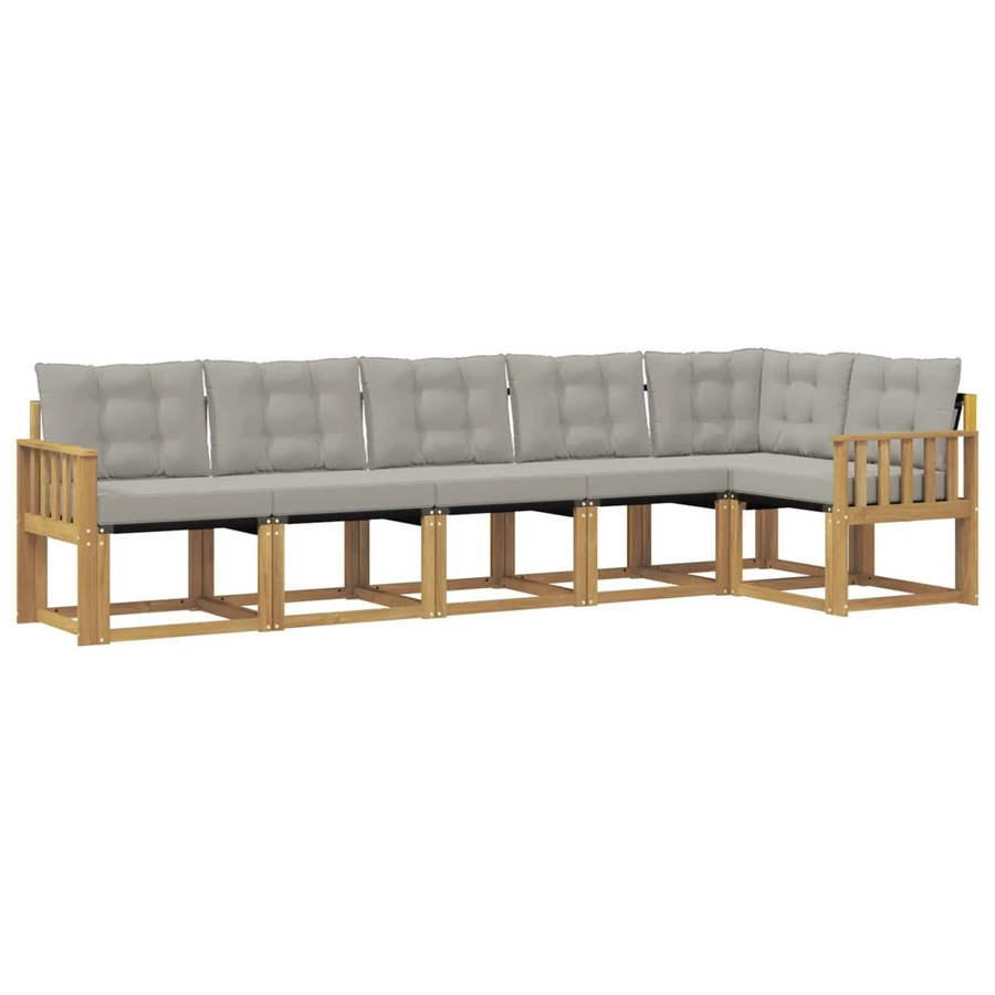 vidaXL Outdoor-Sofagarnitur 6-teilig in L-Form aus Akazienholz mit Textilene und Kissen in Weiß und Hellgrau - Bild 2