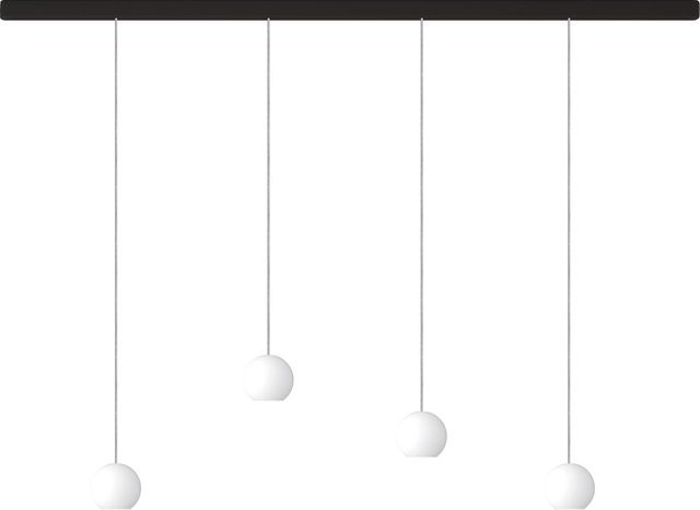 KOMOT KOS Quattro S LED-Pendelleuchte Schiene, Schwarz matt und Edelstahl mit mundgeblasenem Opalglas, Tunable White 2200K - 4200K, Länge: 150 cm - Bild 1