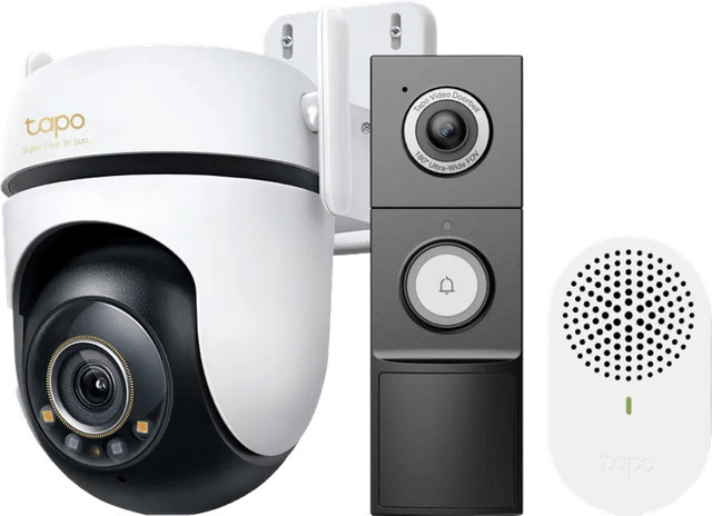 TP-Link Tapo C530WS Smart Kamera mit D235 Akku- und Kabel-Türklingel Set in Weiß - Bild 1