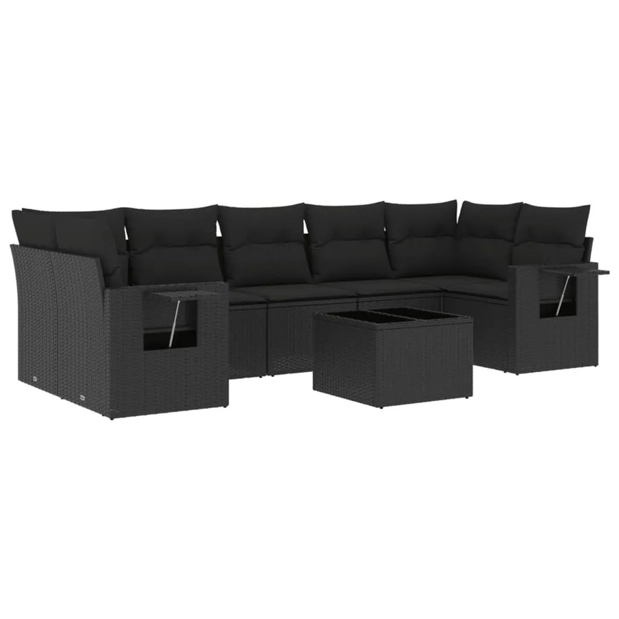 vidaXL 8-tlg Garten-Sofagarnitur in L-Form aus schwarzem PE-Rattan mit Kissen und pulverbeschichtetem Stahlgestell - Bild 2